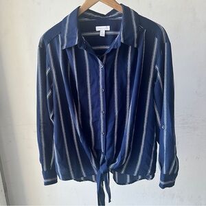 Charter Club Dark Blue and White Striped Blouse